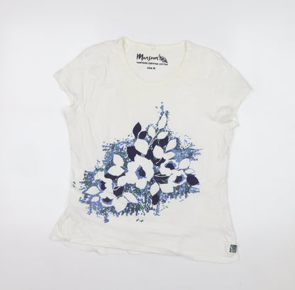 Monsoon Womens White Floral Short Sleeve T-Shirt M Fairtrade Cotton