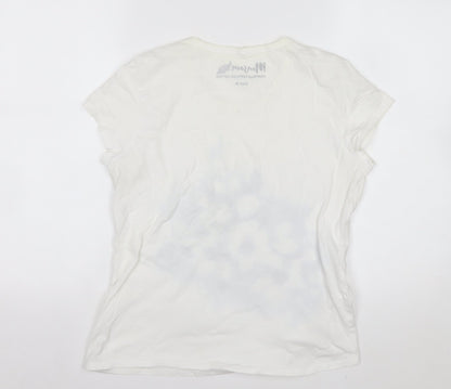 Monsoon Womens White Floral Short Sleeve T-Shirt M Fairtrade Cotton