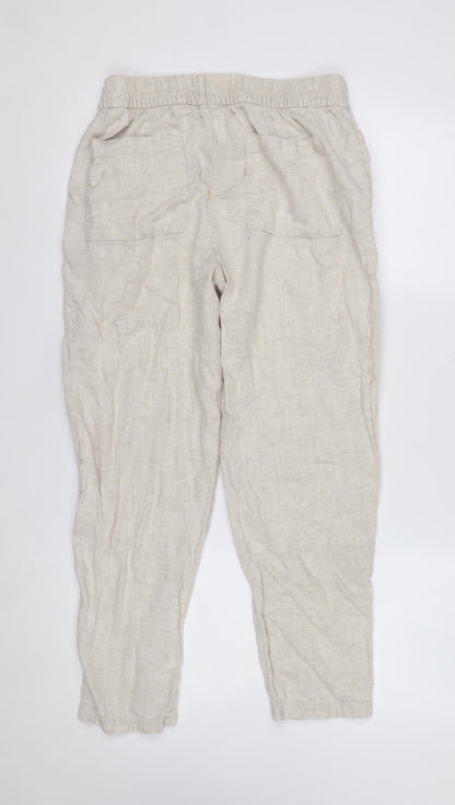 Marks and Spencer Women Beige Linen Tapered Casual Trousers Size 14