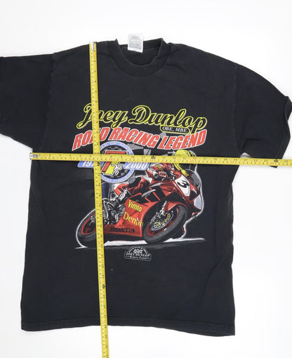 Fruit of the Loom Men's Black L Joey Dunlop Road Racing Legend Vintage T-Shirt