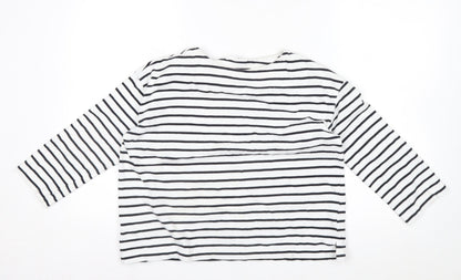 Thought Womens White Black Striped Cotton Long Sleeve T-Shirt Size 12