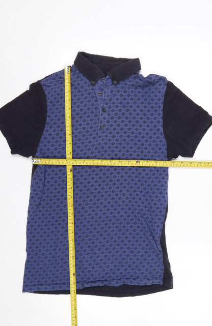Jeff Banks Men's Blue Diamond Print Cotton Polo Shirt Size S
