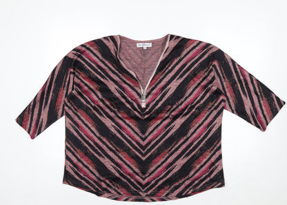 Mudflower Women's Multicoloured Zip Neck 3/4 Sleeve Tunic Top M