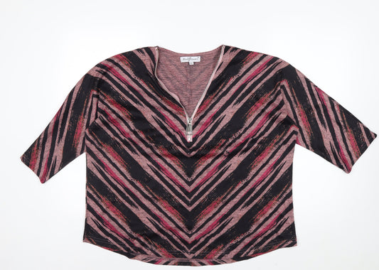 Mudflower Women's Multicoloured Zip Neck 3/4 Sleeve Tunic Top M