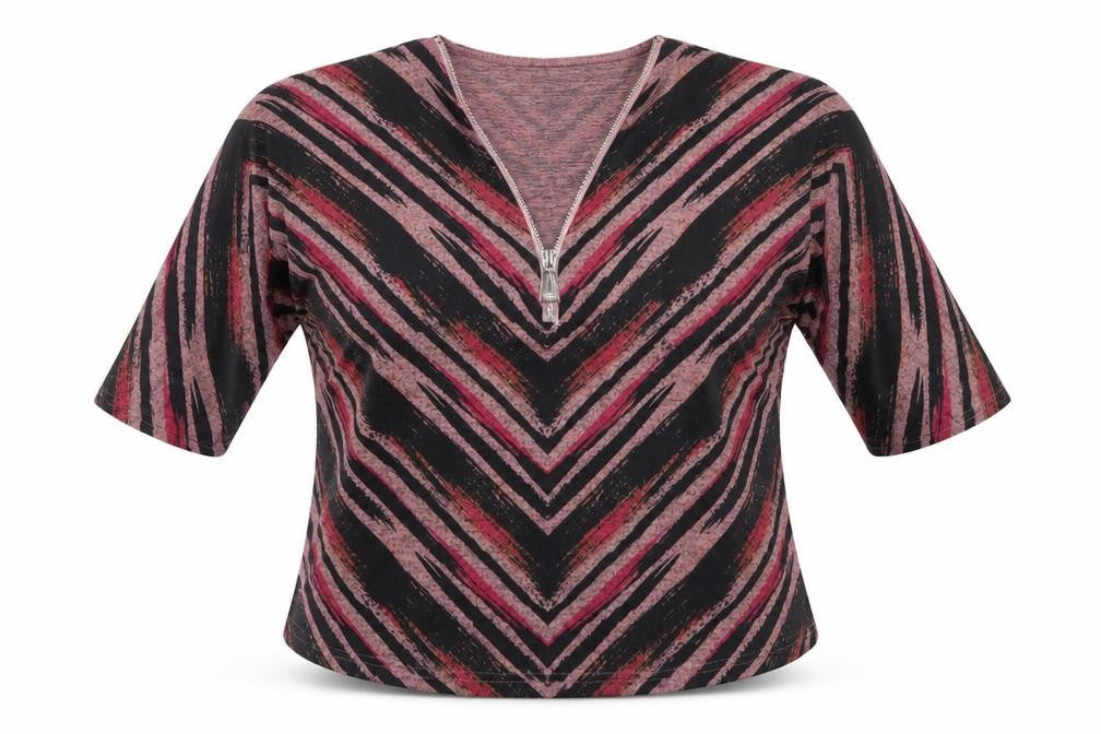 Mudflower Women's Multicoloured Zip Neck 3/4 Sleeve Tunic Top M