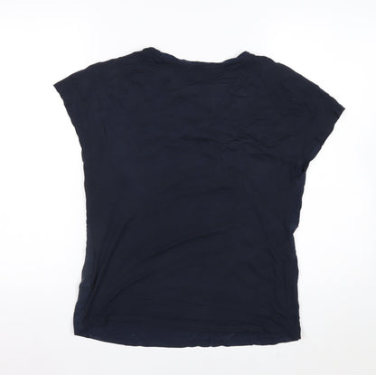 Reiss Womens Blue Silk Mix Short Sleeve Basic Blouse Size S