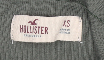 Hollister Women’s Green Off Shoulder Ribbed Cropped Long Sleeve Top XS