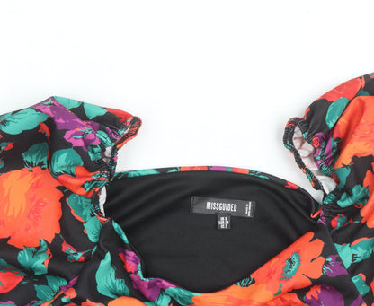 Missguided Women’s Multicoloured Floral Puff Sleeve Cropped Blouse UK 6