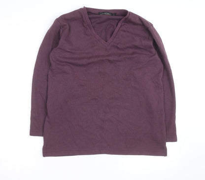 Jessica Reid Womens Purple V-Neck Cotton Long Sleeve Jumper Size 8/10