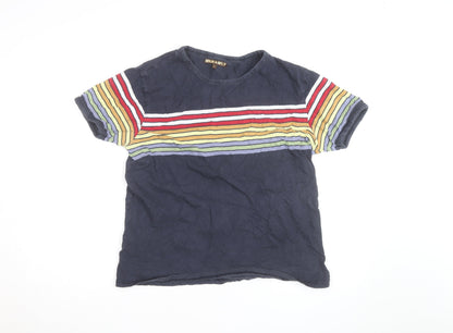 Run & Fly Men's Navy Rainbow Stripe Crew Neck Cotton T-Shirt Size L