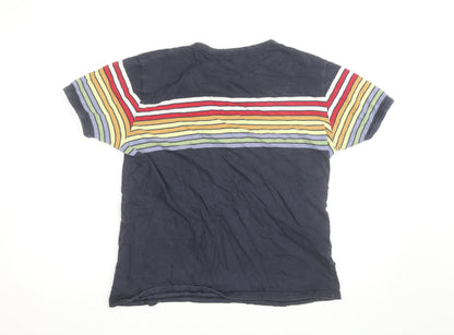 Run & Fly Men's Navy Rainbow Stripe Crew Neck Cotton T-Shirt Size L