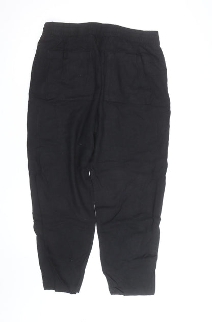 Marks and Spencer Women's Black Linen Blend Jogger Trousers Size 16 Short