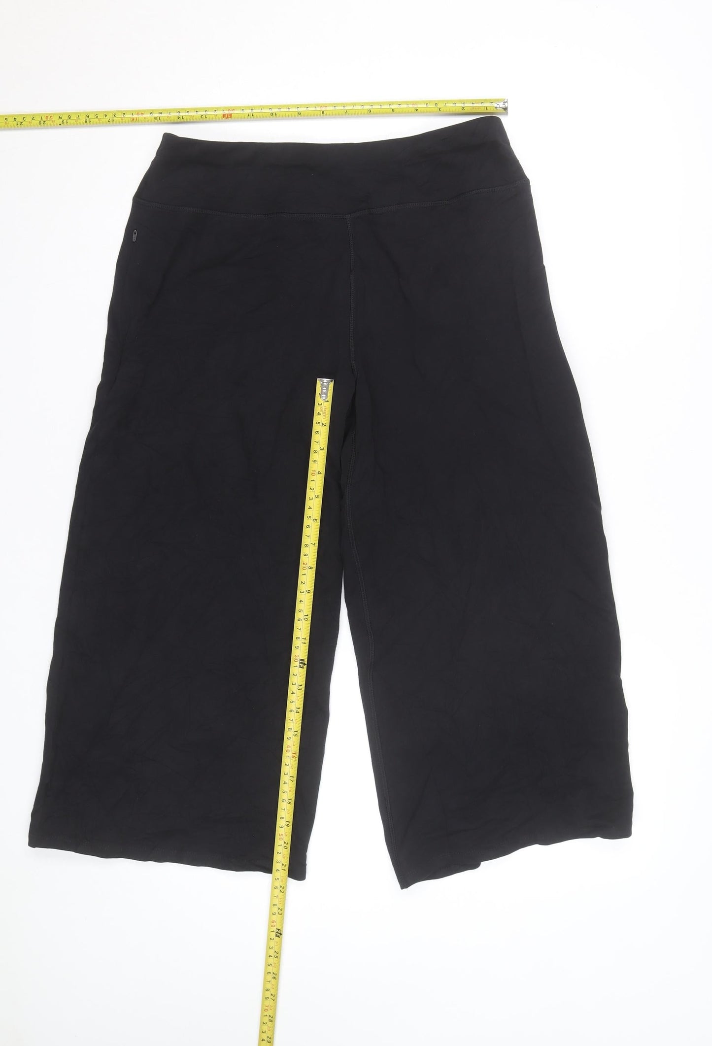 Marks and Spencer Women’s Black Cropped Wide-Leg Cotton Trousers Size 12