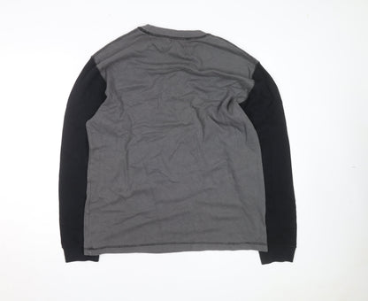 Hollister Men's Grey Waffle-Knit Long Sleeve Pullover Jumper XL