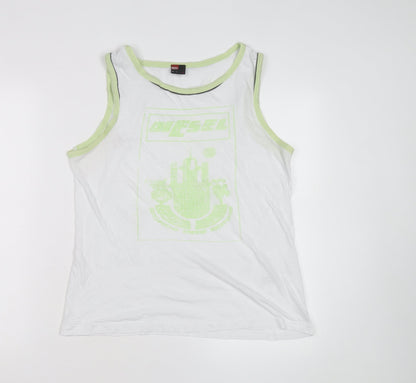 Diesel Men's White Sleeveless Graphic Print T-Shirt Size M