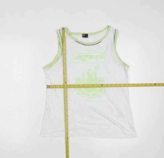 Diesel Men's White Sleeveless Graphic Print T-Shirt Size M