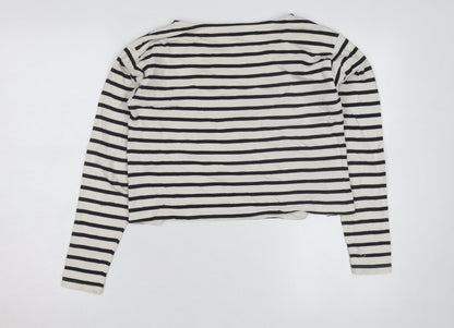 River Island Women White Striped Cropped T-Shirt Size 6