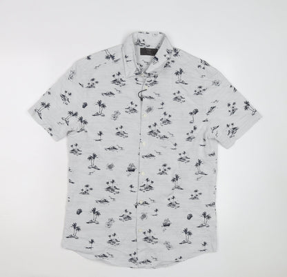 Marks and Spencer Men's White Tropical Print Regular Short Sleeve Shirt Size S