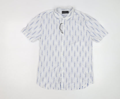 Marks and Spencer Men's White Short Sleeve Linen Blend Button-Up Shirt Size M