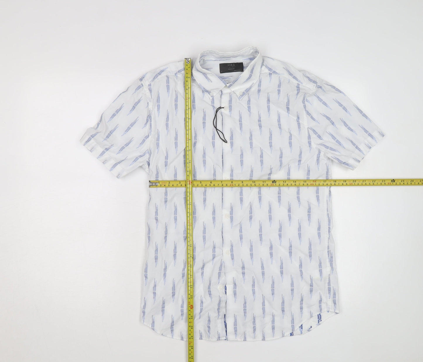 Marks and Spencer Men's White Short Sleeve Linen Blend Button-Up Shirt Size M