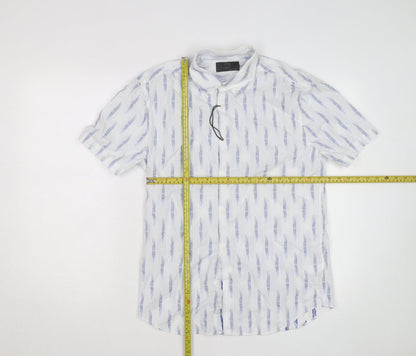Marks and Spencer Men's White Short Sleeve Linen Blend Button-Up Shirt Size M