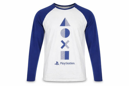 PlayStation Men’s Blue White Long Sleeve Graphic Cotton Top Size M