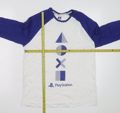 PlayStation Men’s Blue White Long Sleeve Graphic Cotton Top Size M