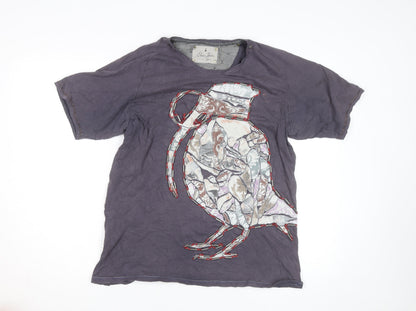 Elvis Jesus Men's Grey XL Graphic Bird Embroidered Cotton T-Shirt