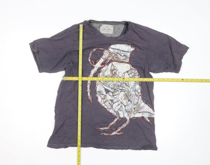 Elvis Jesus Men's Grey XL Graphic Bird Embroidered Cotton T-Shirt