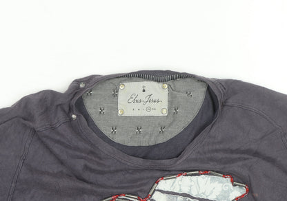Elvis Jesus Men's Grey XL Graphic Bird Embroidered Cotton T-Shirt