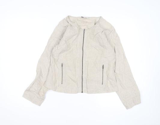 Masai Women Beige Linen Zip Blouse Size M Lightweight Casual Top