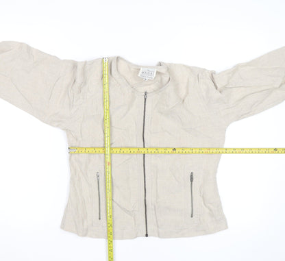 Masai Women Beige Linen Zip Blouse Size M Lightweight Casual Top