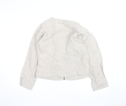 Masai Women Beige Linen Zip Blouse Size M Lightweight Casual Top