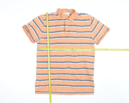 Ralph Lauren Men's Orange Striped Cotton Polo Shirt L