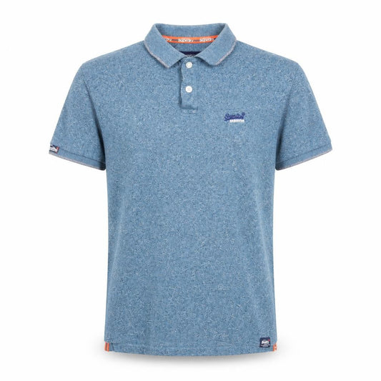 Superdry Men Blue Cotton Slim Fit Polo Shirt Size L