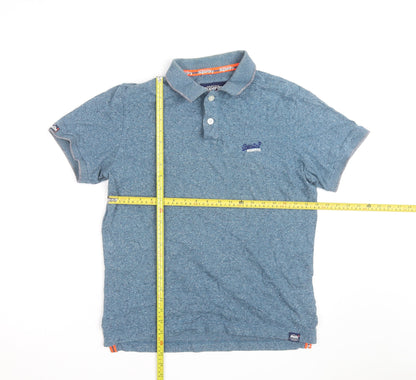 Superdry Men Blue Cotton Slim Fit Polo Shirt Size L