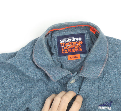 Superdry Men Blue Cotton Slim Fit Polo Shirt Size L