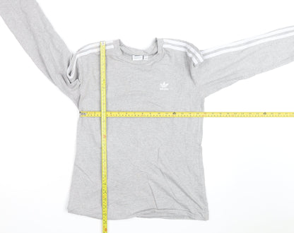 Adidas Womens Grey Long Sleeve Crew Neck T-Shirt Size 8