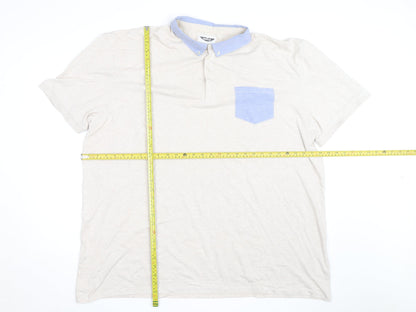 Label J Men’s Beige Short Sleeve Button-Up Shirt Size L Cotton Blend