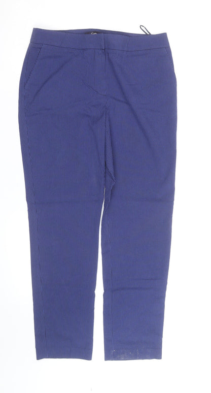Marks and Spencer Women Blue Pinstripe Slim Fit Trousers Size 10