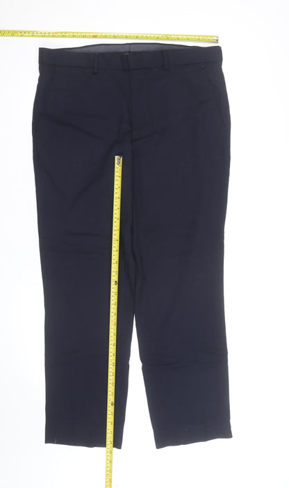 Marks and Spencer Men’s Navy Blue Regular Fit Wool Dress Trousers 34S
