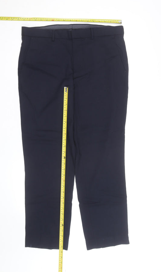 Marks and Spencer Men’s Navy Blue Regular Fit Wool Dress Trousers 34S