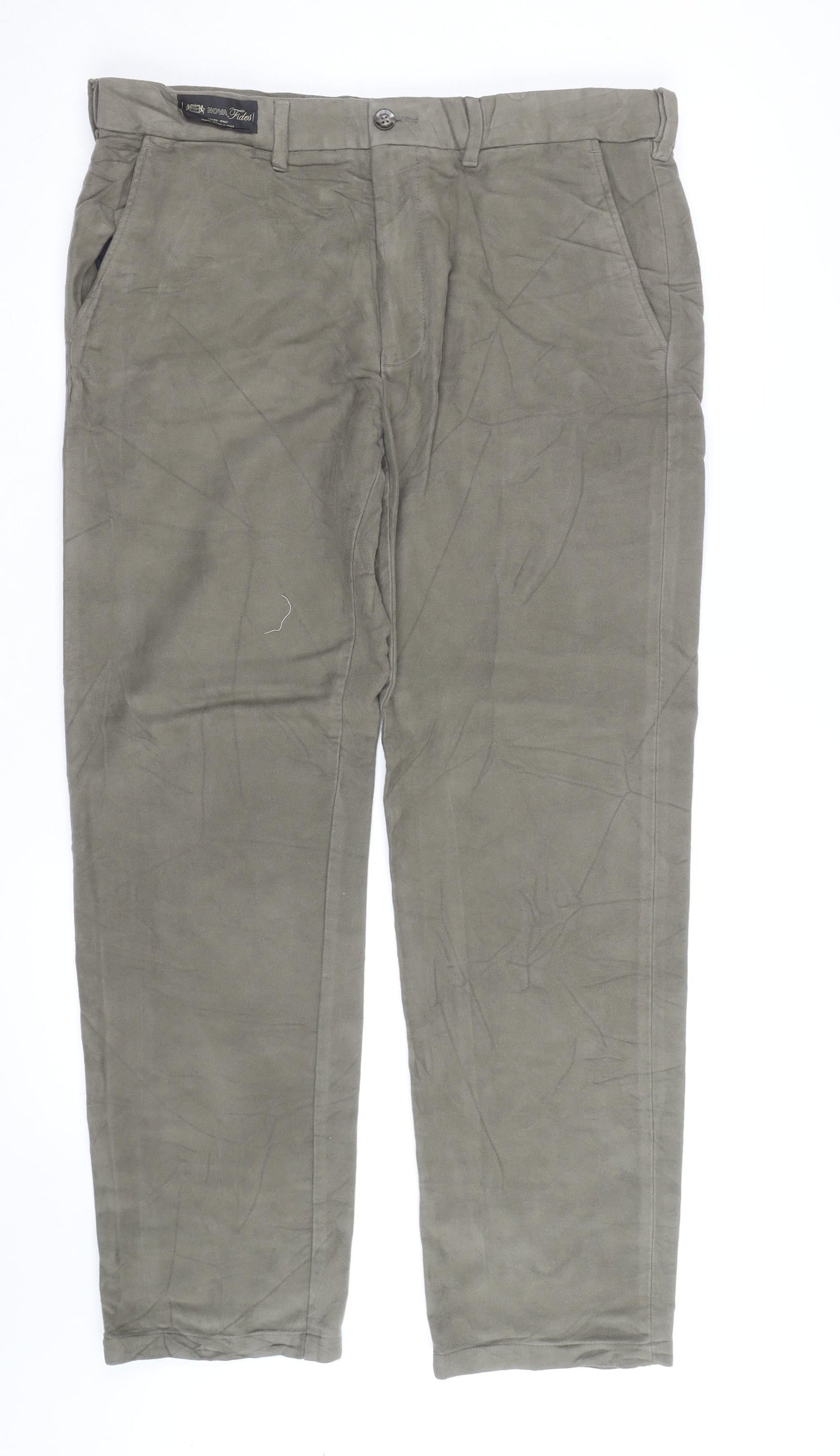 Marks and Spencer Mens Green Linen Chino Trousers 36W 31L Regular Fit