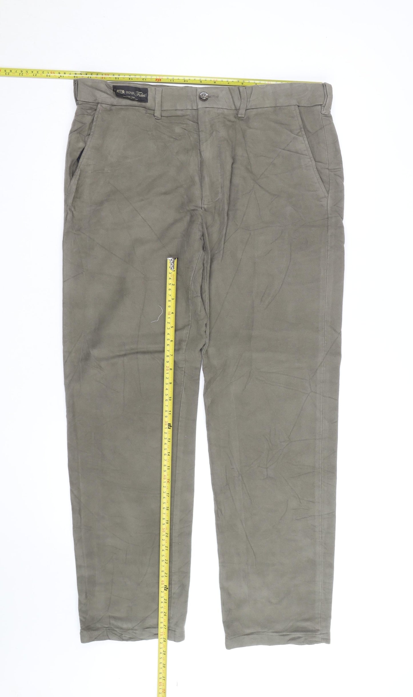 Marks and Spencer Mens Green Linen Chino Trousers 36W 31L Regular Fit