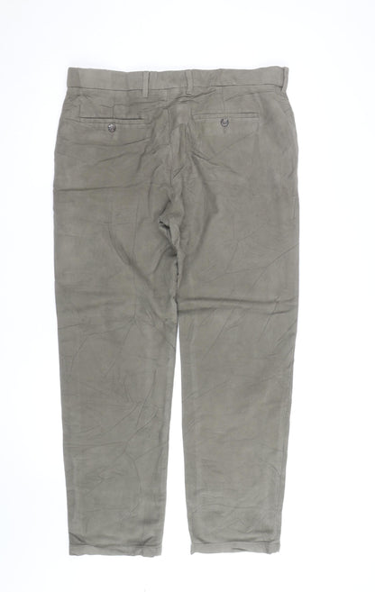 Marks and Spencer Mens Green Linen Chino Trousers 36W 31L Regular Fit