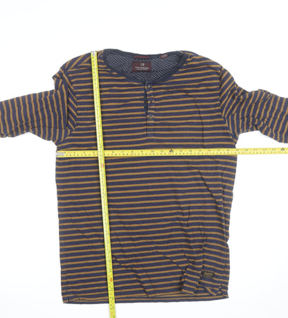 Scotch & Soda Men’s Blue Striped Henley Long Sleeve Cotton Top M
