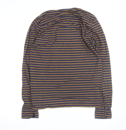 Scotch & Soda Men’s Blue Striped Henley Long Sleeve Cotton Top M
