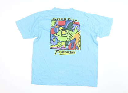Weird Fish Men's Blue Fishcasso Graphic Cotton T-Shirt Size L