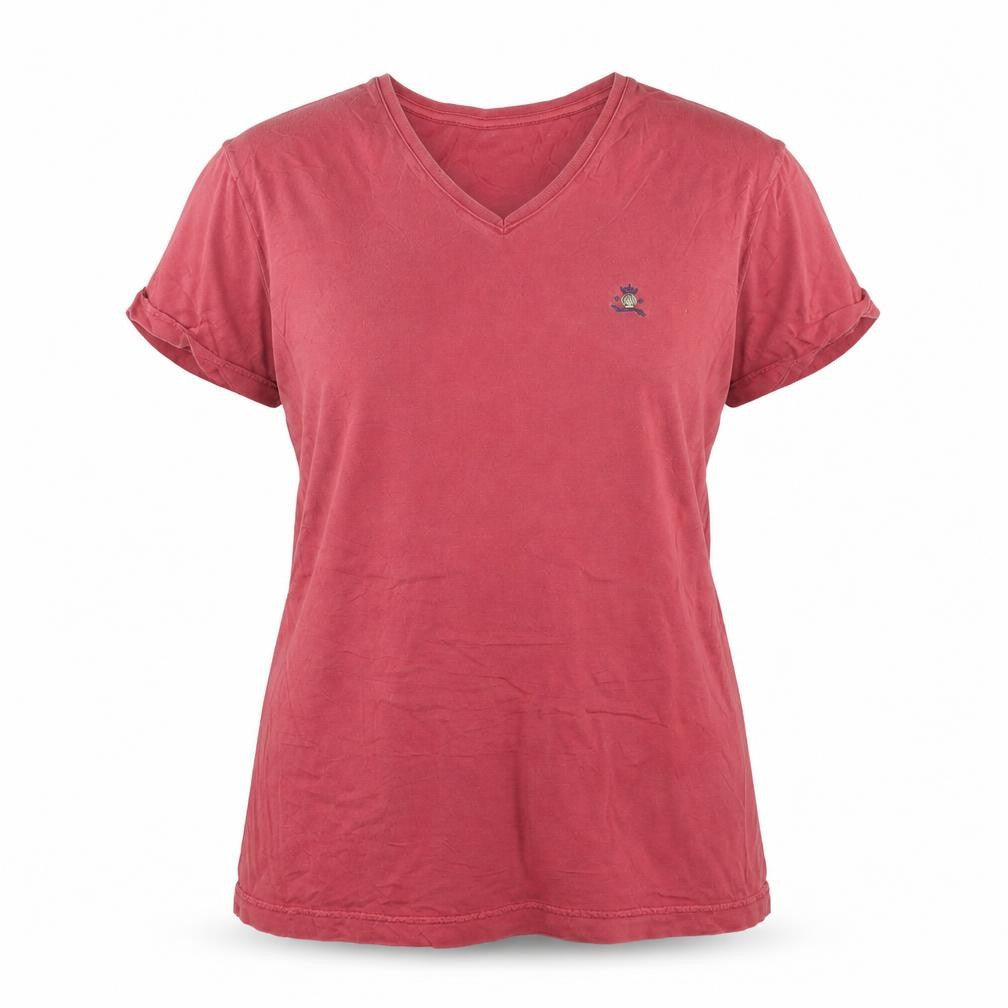 Diesel Women Red V-Neck Cotton Basic T-Shirt Size L