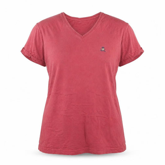 Diesel Women Red V-Neck Cotton Basic T-Shirt Size L